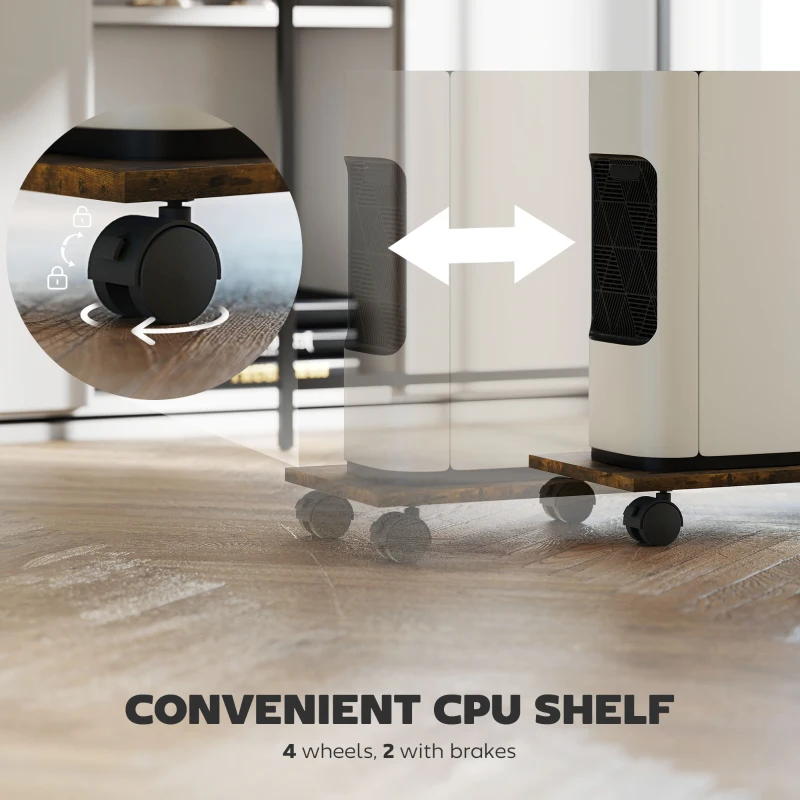 HOMCOM 61.6" L Shaped Gaming Desk with Power Outlets & LED Lights, Computer Desk with Monitor Stand and CPU Shelf, Rustic Brown