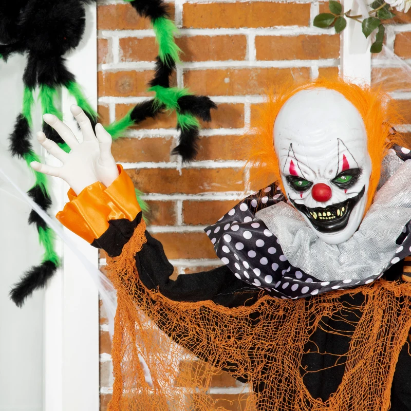 Outsunny 5ft Life Size Outdoor Halloween Decoration, Talking Circus Clown with Sound and Motion Activated, Light Up Eyes