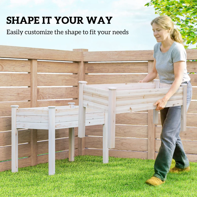 Outsunny 2 Tiers Wood Plant Raised Bed Flower Vegetable Herb Grow Box Stand Garden  Step Planter Stand Free Combination Natural