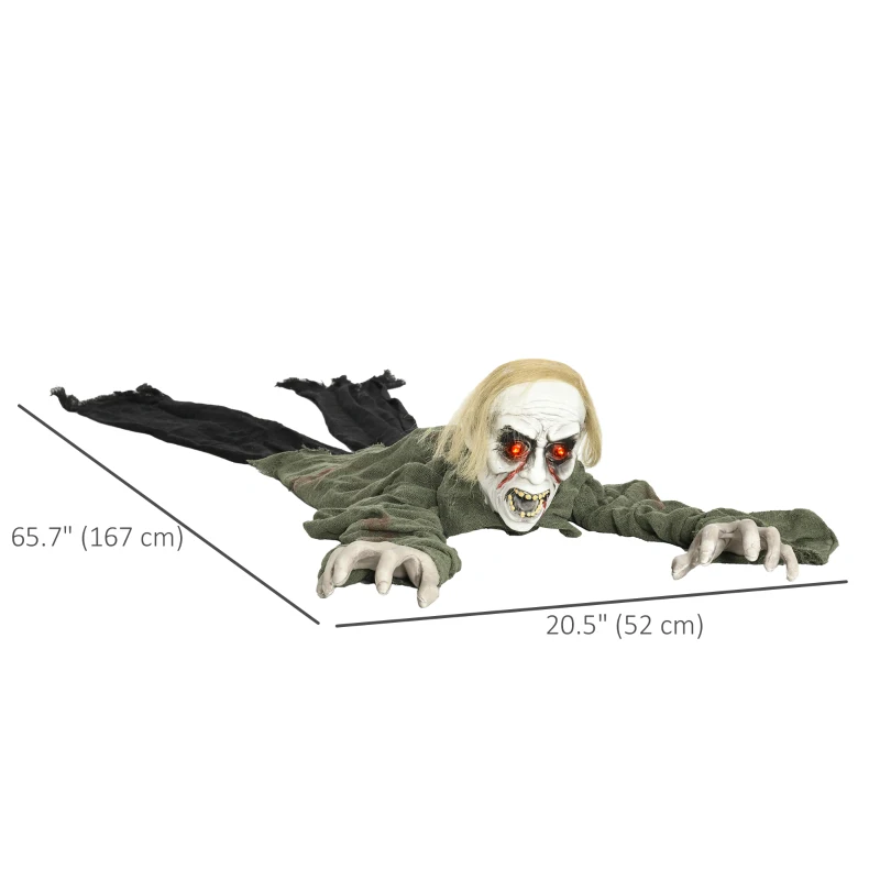HOMCOM 66" Outdoor Halloween Decoration Crawling Zombie, Animated Prop Decor with Sound Activated, Light Up Eyes
