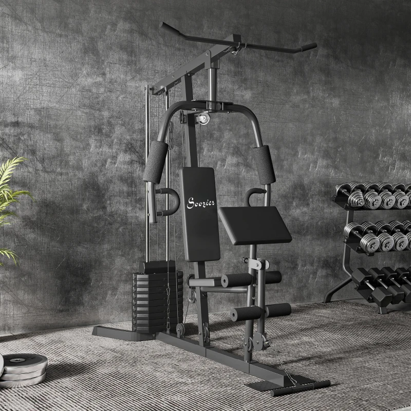 Soozier Home Gym System, Multifunction Workout Station with 100Lbs Weight Stack, 100Lbs Resistance for Full Body Workout Machine