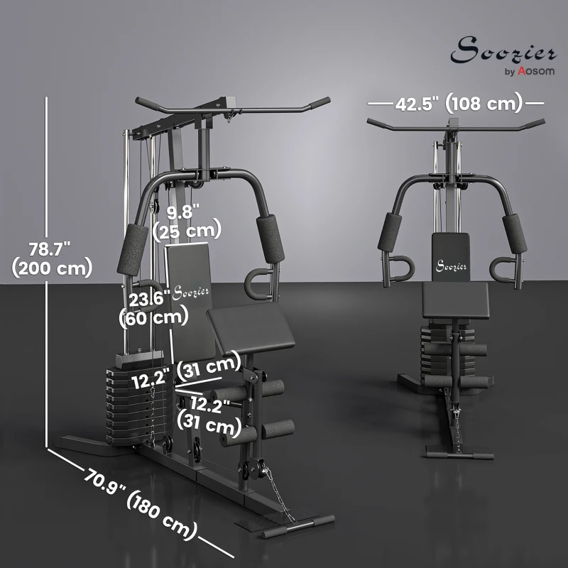 Soozier Multi-Exercise Home Gym Station with 99lbs Weight Stack, for Full Body Workout