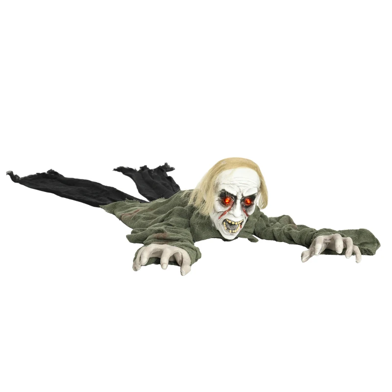HOMCOM 66" Outdoor Halloween Decoration Crawling Zombie, Animated Prop Decor with Sound Activated, Light Up Eyes