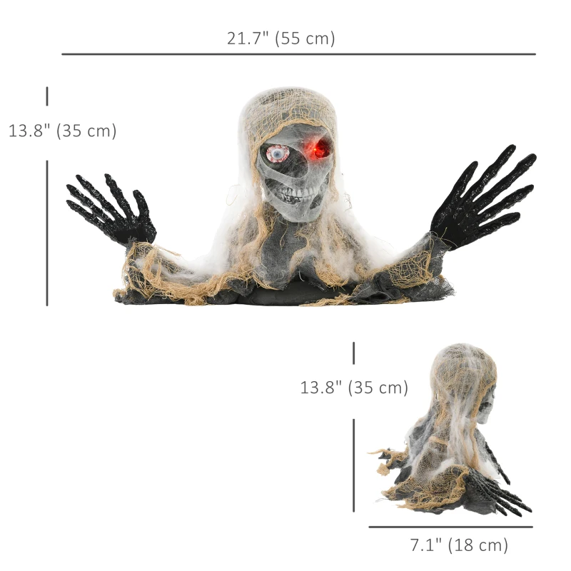 HOMCOM Halloween Animated Mummy with Glowing LED Eyes, Animatronic Halloween Decoration, Battery Operated