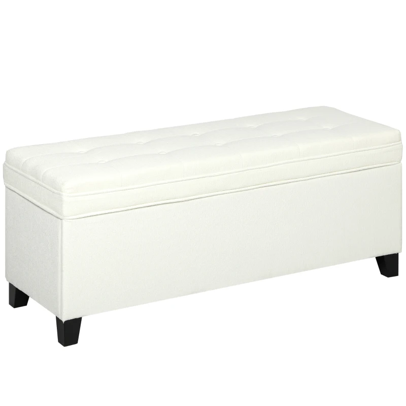 HOMCOM Storage Ottoman Bench, Foot Rest with Safety Hinges, 47 Inches Linen Storage Chest for Living Room, Cream White
