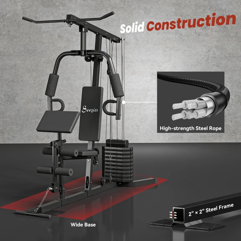 Soozier Home Gym System, Multifunction Workout Station with 100Lbs Weight Stack, 100Lbs Resistance for Full Body Workout Machine