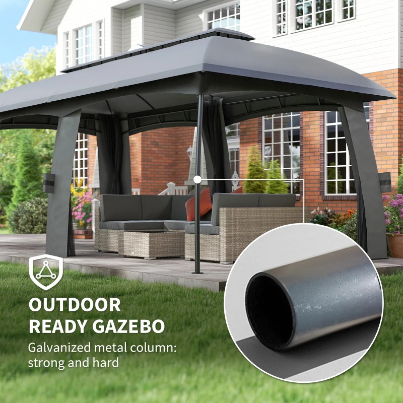 Outsunny 10' x 20' Patio Gazebo, Outdoor Gazebo Canopy Shelter with Netting, Vented Roof for Garden Dark Grey