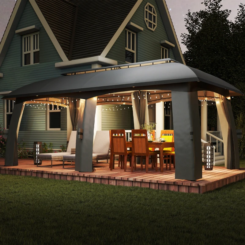 Outsunny 10' x 20' Patio Gazebo, Outdoor Gazebo Canopy Shelter with Netting, Vented Roof for Garden, Dark Gray