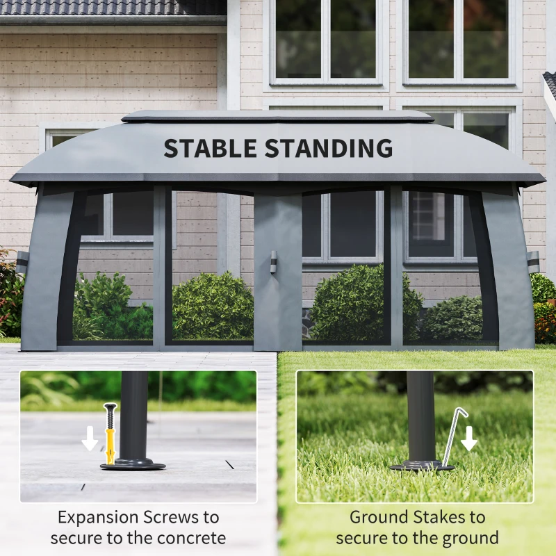 Outsunny 10' x 20' Patio Gazebo, Outdoor Gazebo Canopy Shelter with Netting, Vented Roof for Garden Dark Grey