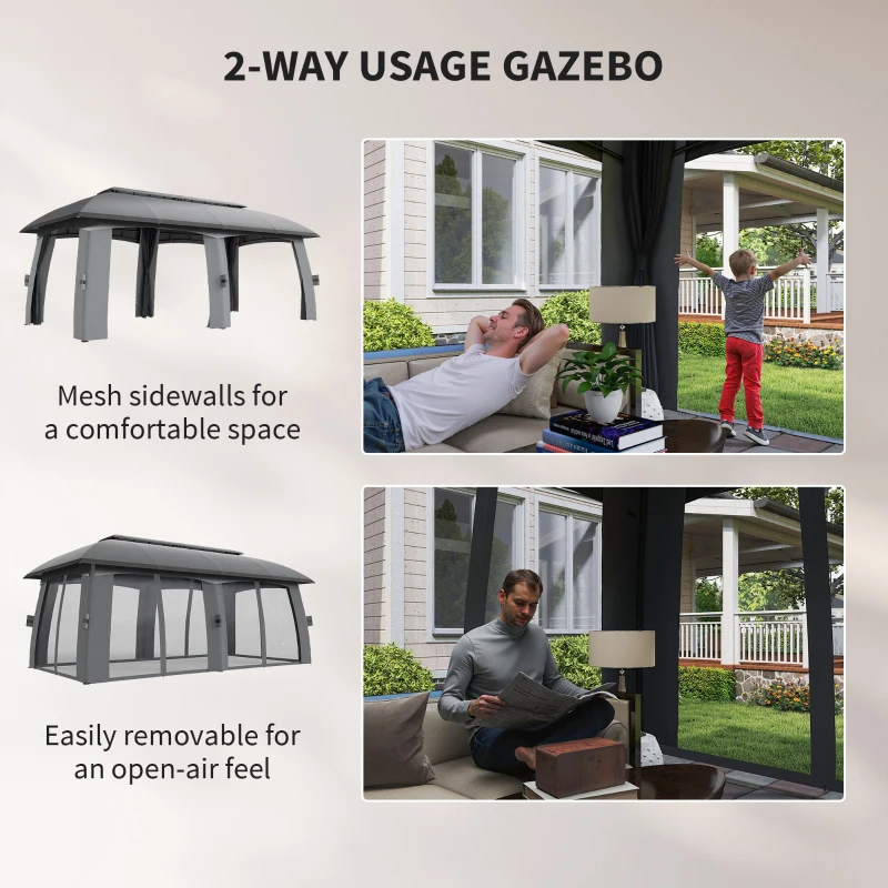 Outsunny 10' x 20' Patio Gazebo, Outdoor Gazebo Canopy Shelter with Netting, Vented Roof for Garden, Dark Gray