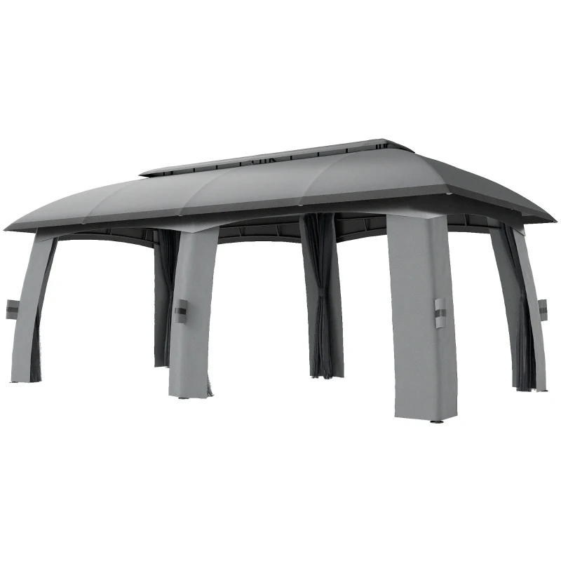 Outsunny 10' x 20' Patio Gazebo, Outdoor Gazebo Canopy Shelter with Netting, Vented Roof for Garden, Dark Gray