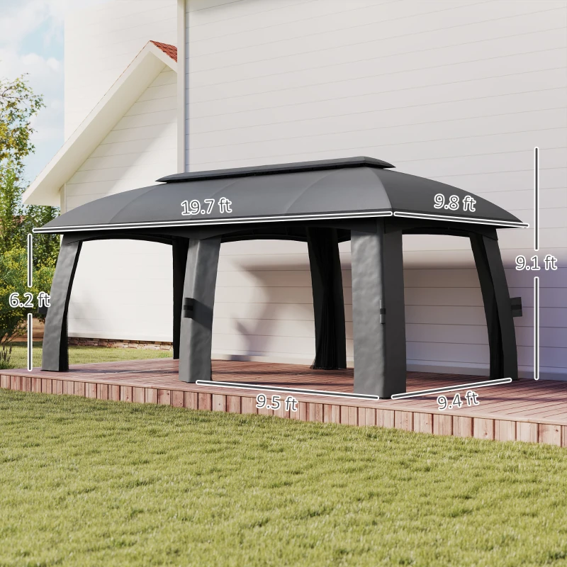 Outsunny 10' x 20' Patio Gazebo, Outdoor Gazebo Canopy Shelter with Netting, Vented Roof for Garden, Dark Gray