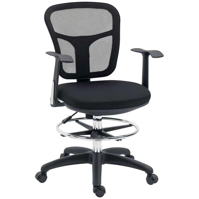 Vinsetto Tall Office Chair, Drafting Chair with Swivel Wheels, Adjustable Height and Footrest Ring, Black