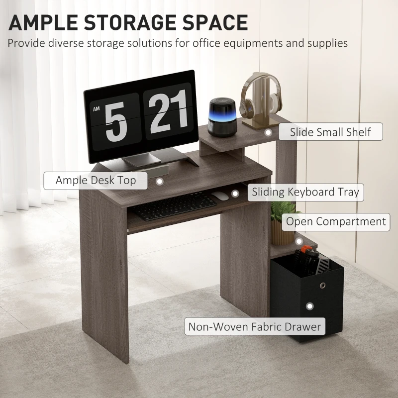 HOMCOM Computer Desk with Sliding Keyboard Tray Storage Drawer Shelf Home Office Workstation Grey