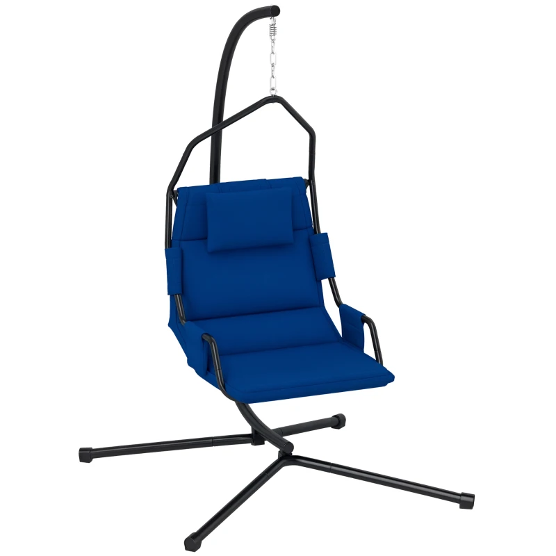 Outsunny Hammock Chair with Stand and PA Coating Cushion, Hanging Swing Chair with Steel Frame for Indoor and Outdoor, Dark Blue