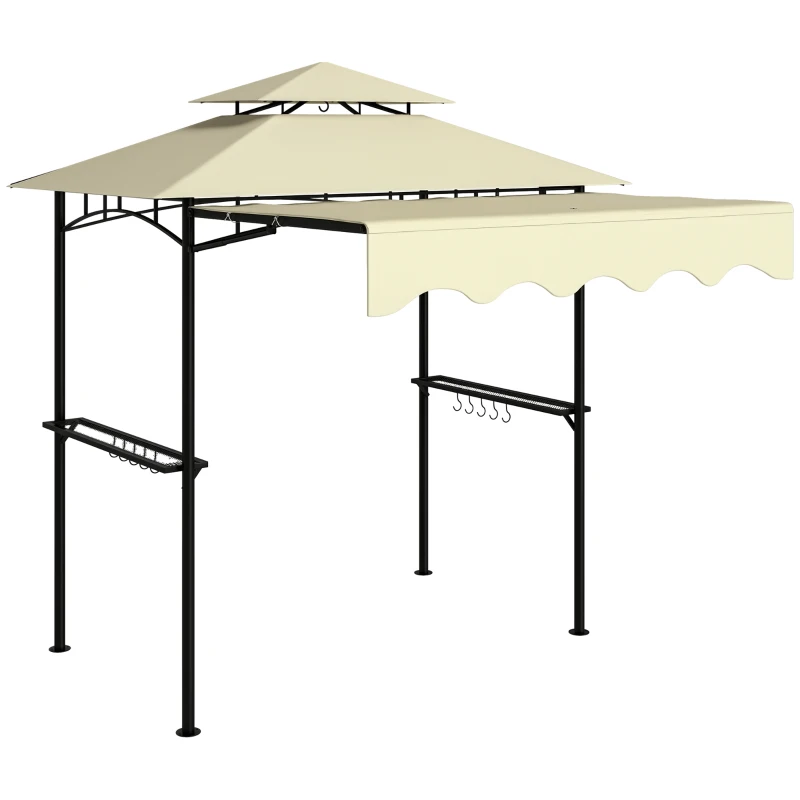 Outsunny 8' x 5' Outdoor Grill Gazebo, Barbecue Gazebo Shelter with Side Awning, 2 Side Shelves and 6 Hooks, Beige