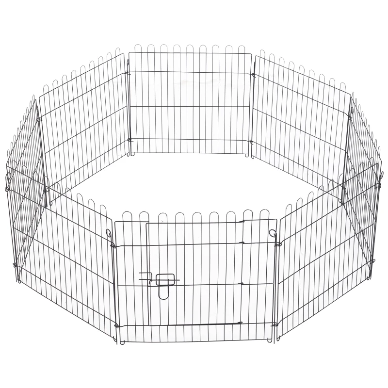 PawHut 24inch 8-Panel Dog Playpen Octagon Pet Exercise Playpen Crate Foldable Dog Cage Pen Puppy Kennel, Black