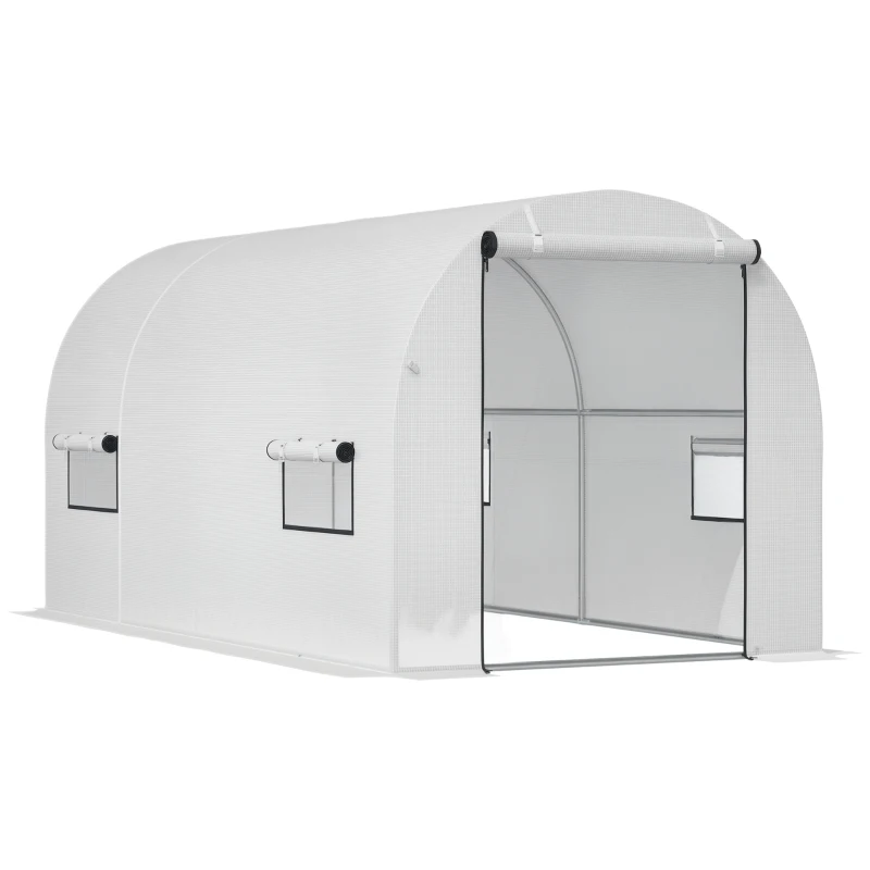 Outsunny 9.6' x 6.5' x 6.2' Walk-In Greenhouse w/ 2 Doors & Windows, White
