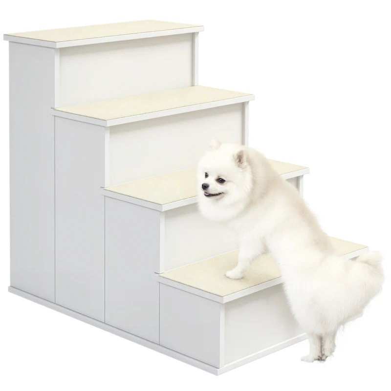 PawHut Dog Steps Pet Stairs for Bed Cat Ladder for Couch with Non-Slip Carpet, 15.7" x 23.2" x 21.3", White