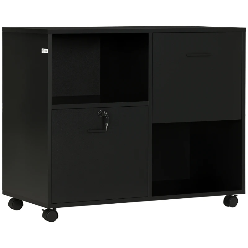 Vinsetto Mobile Printer Stand, Lateral File Cabinet with Lock, Filing Cabinet with Hanging Bars for Letter, A4 Size, Black