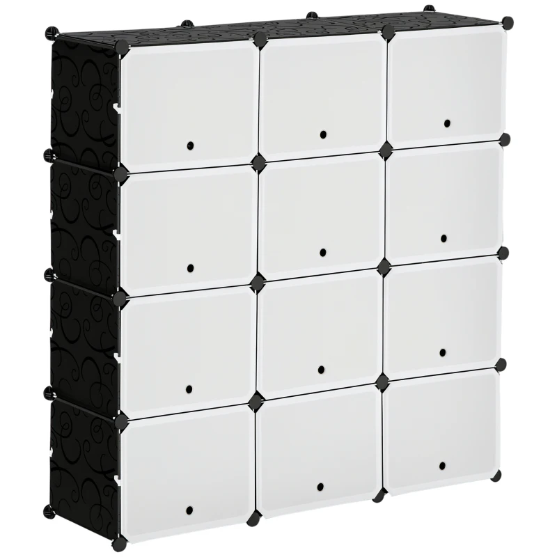 HOMCOM Cube Storage Organizer, 12-Cube Closet Organizer, DIY Modular Storage Cubes, Plastic Bookshelf with Doors for Living Room and Home Office