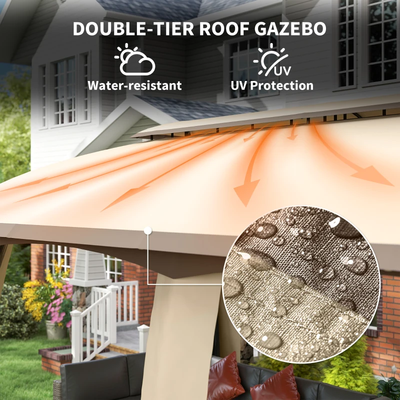 Outsunny 10' x 20' Patio Gazebo, Outdoor Gazebo Canopy Shelter with Netting, Vented Roof for Garden Beige