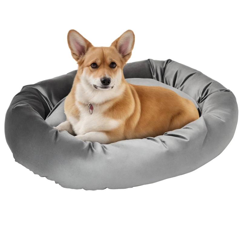 PawHut Pet Bed, Soft Velvet Lounge Sleeper, Machine Washable Cushion, Soft Padding, Zippered Cover, Portable, for Medium Dogs, Dark Grey