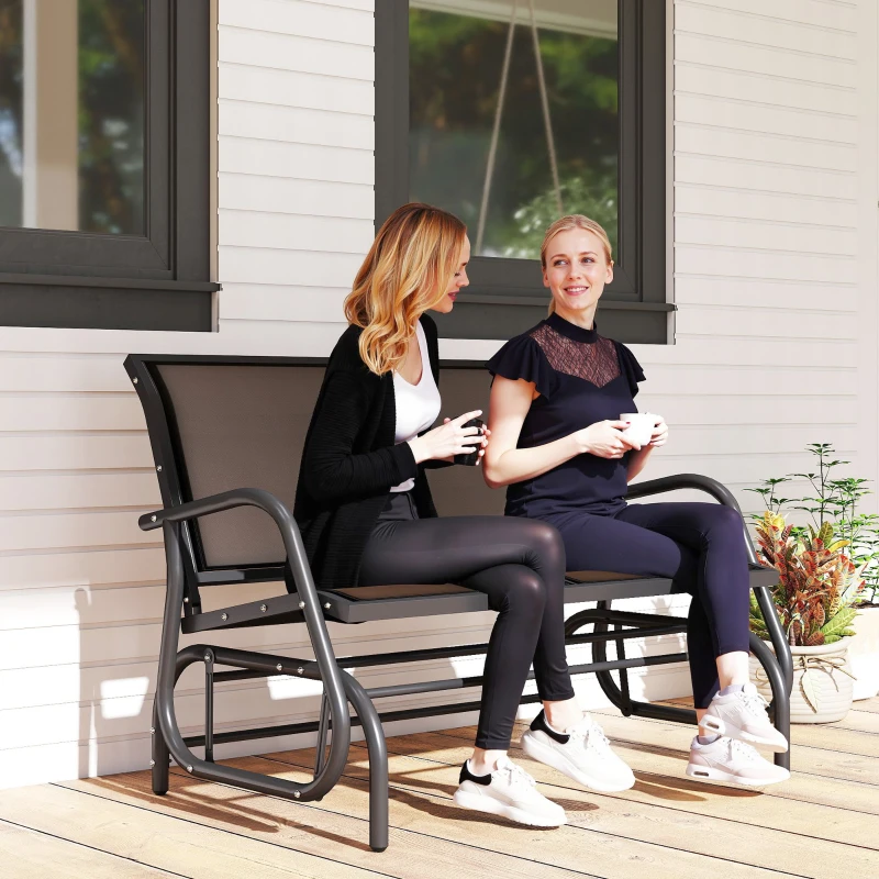 Outsunny 2-Person Outdoor Glider Bench, Patio Double Swing Rocking Chair Loveseat w/Powder Coated Steel Frame for Backyard Garden Porch, Black