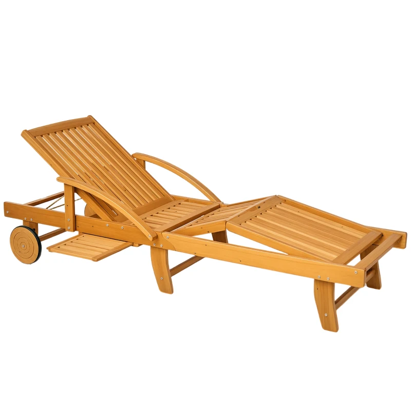 Outsunny Folding Lounge Chair, 4-Level Adjustable Tanning Chair with Wheels, Acacia Wood Patio Lounger for Beach, Teak