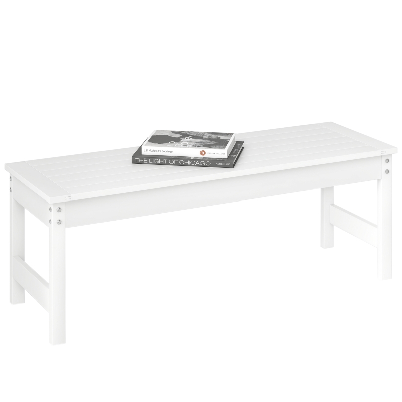 Outsunny 47" Outdoor Bench Seat, HDPE All-Weather Garden Bench, Backless Slatted Patio Bench for Yard, Porch, Park, White