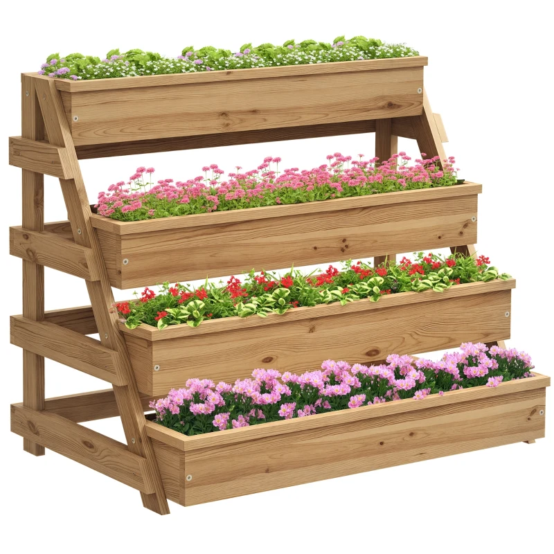 Outsunny 4 Tier Vertical Raised Garden Bed with Drainage Holes, Outdoor Planter Box for Herbs, Vegetables, and Flowers
