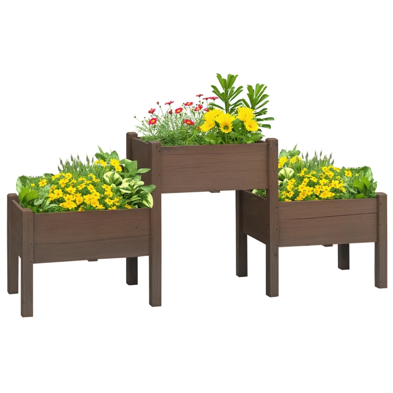 Outsunny 73" x 18" x 32" 3 Tier Raised Garden Bed w/ Three Elevated Planter Box for Vegetables, Herb and Flowers, Coffee