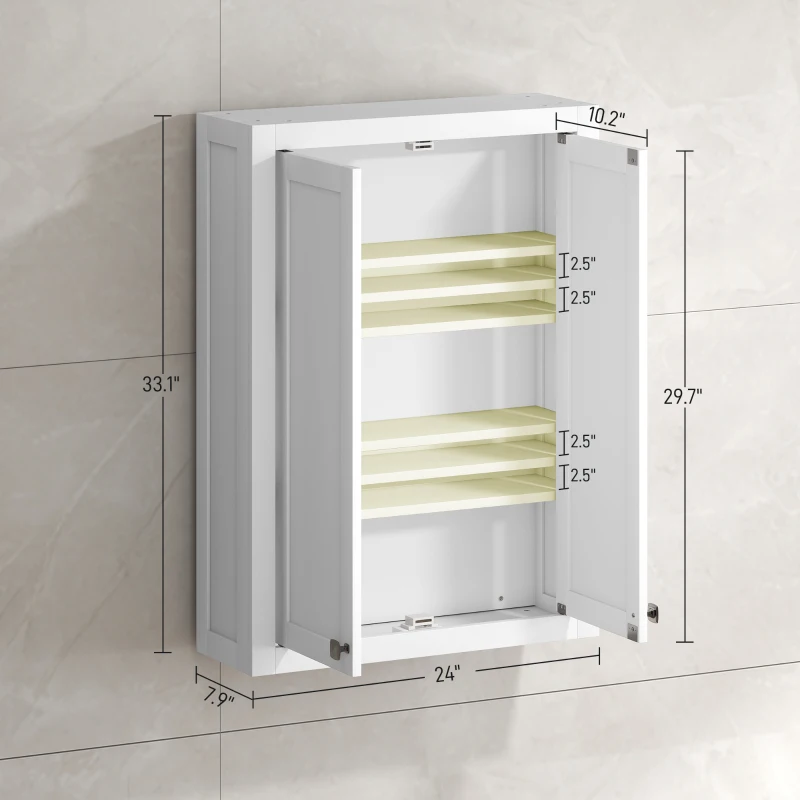 HOMCOM Bathroom Cabinet Wall Mounted, Modern Bathroom Wall Cabinet with 2 Doors and 2 Adjustable Shelves, White