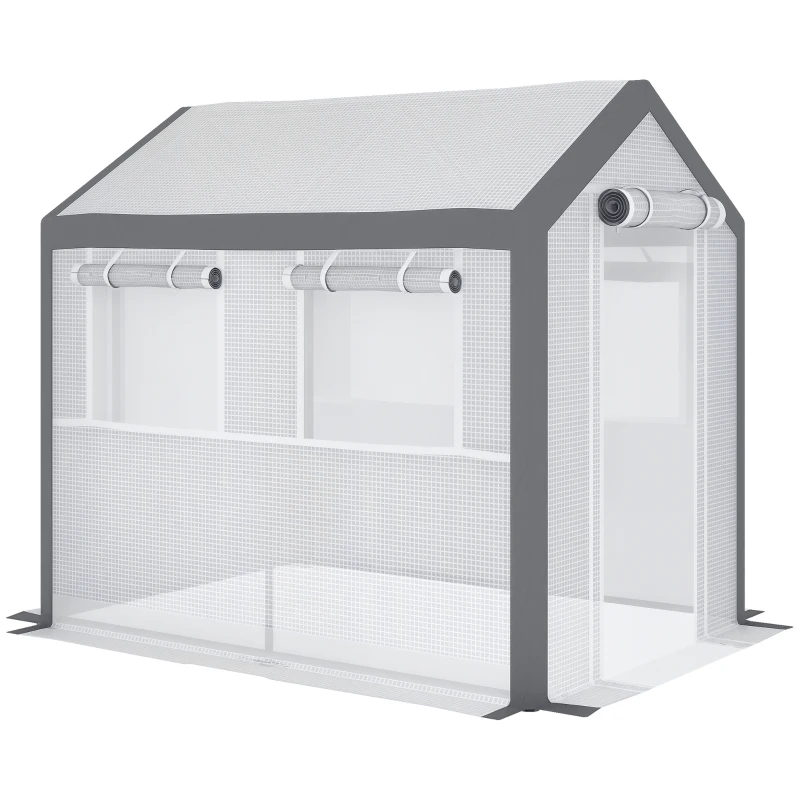 Outsunny Outdoor Walk-In Tunnel Greenhouse with Roll-up Windows, Zippered Mesh Door, & Weather Cover, 8' x 6' x 7.4'