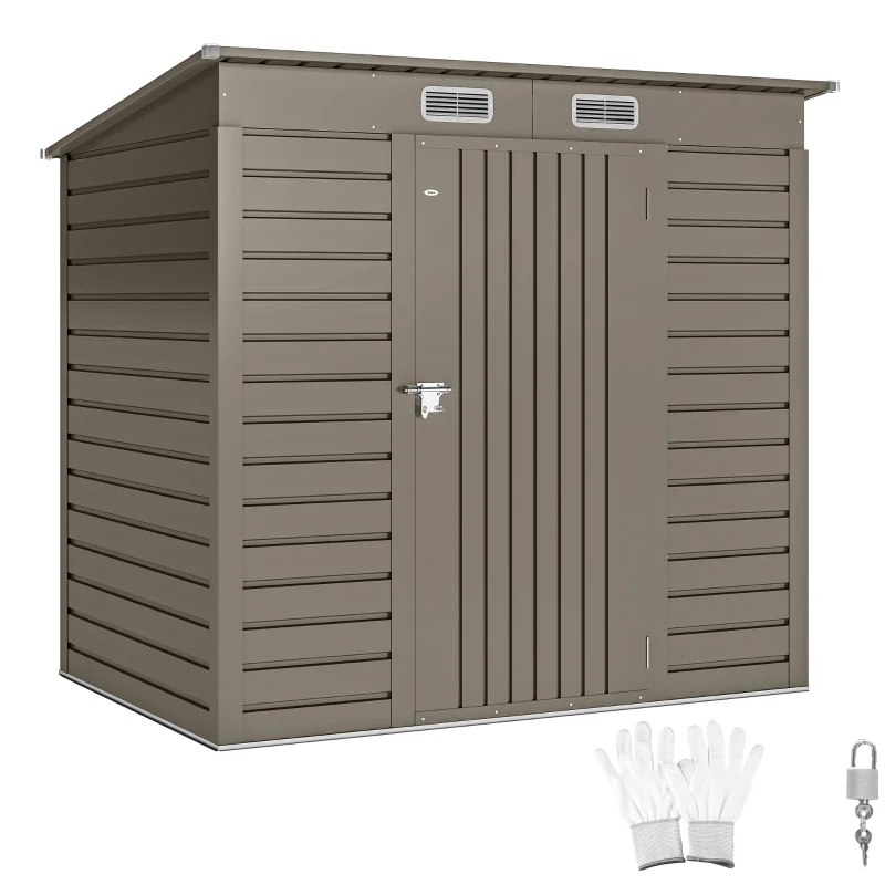 Outsunny 6 x 4FT Galvanized Garden Storage Shed, Metal Outdoor Shed with Double Doors and 2 Vents, Light Grey