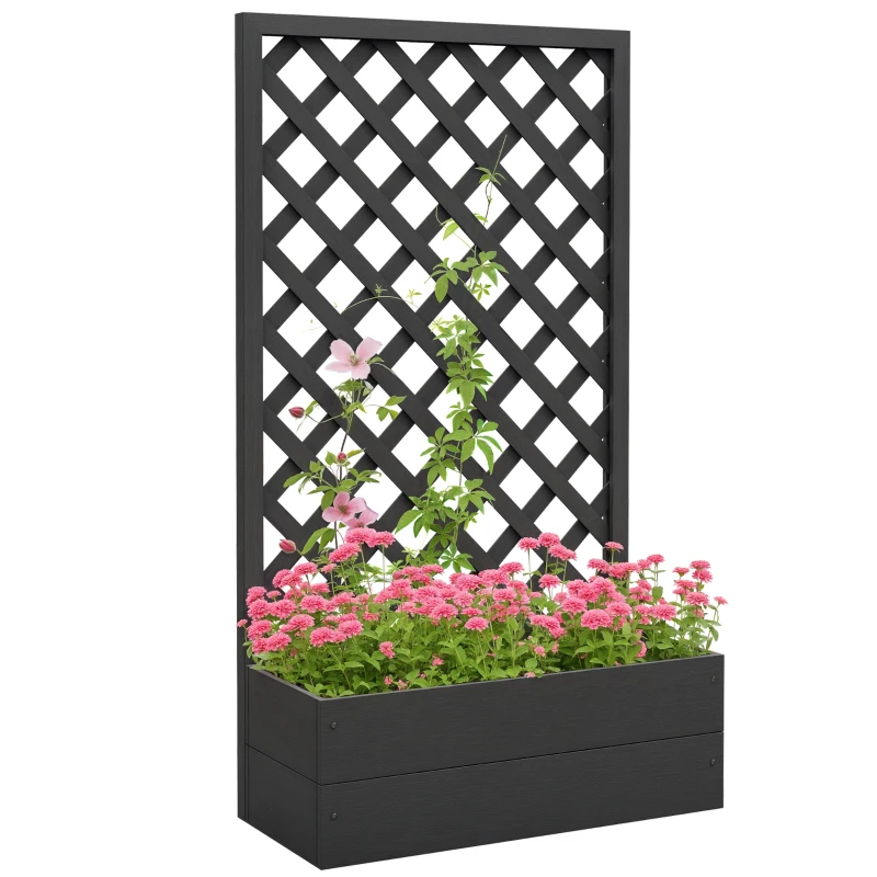 Outsunny Trellis Planter Box for Climbing Plants, Raised Garden Bed w/ Trellis Lattice for Outdoor Garden, Backyard, Black