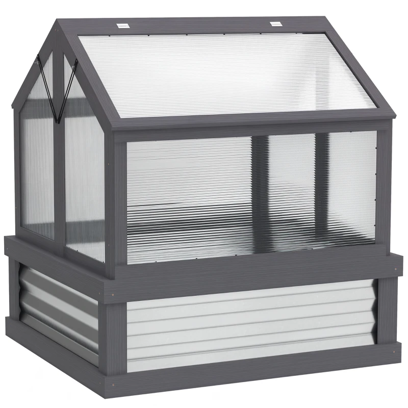 Outsunny Raised Garden Flower Bed Kit with Greenhouse, Wooden Cold Frame Planter, 35.5" x 31.5" x 36", Gray