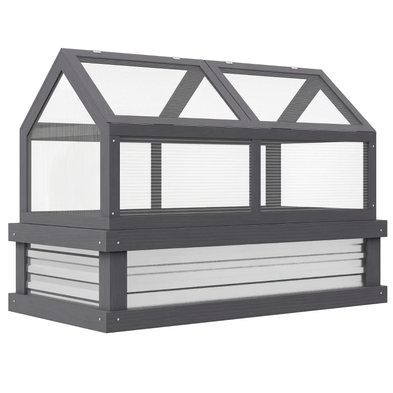 Outsunny Raised Garden Flower Bed Kit w/ Greenhouse, Wooden Cold Frame Planter, Gray