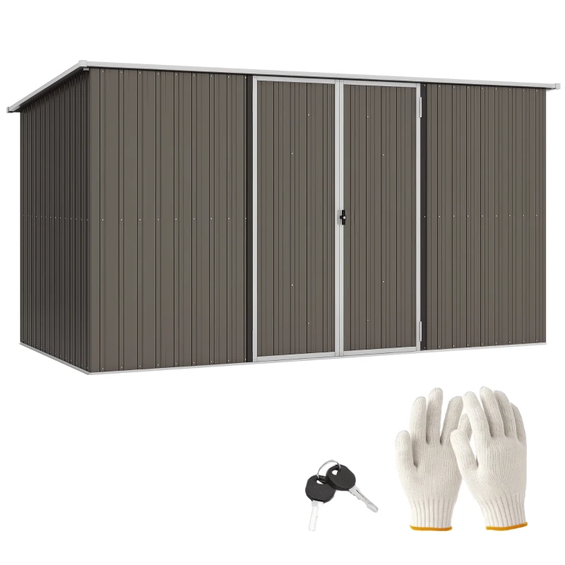 Outsunny 11.2' x 5.6' Storage Shed w/ Lockable Door, Galvanized Metal Utility Outdoor Shed for Backyard, Bike, Patio, Light Gray