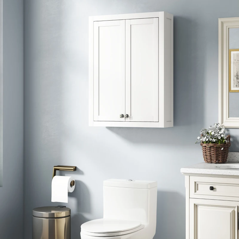 HOMCOM Bathroom Cabinet Wall Mounted, Modern Bathroom Wall Cabinet with 2 Doors and 2 Adjustable Shelves, White