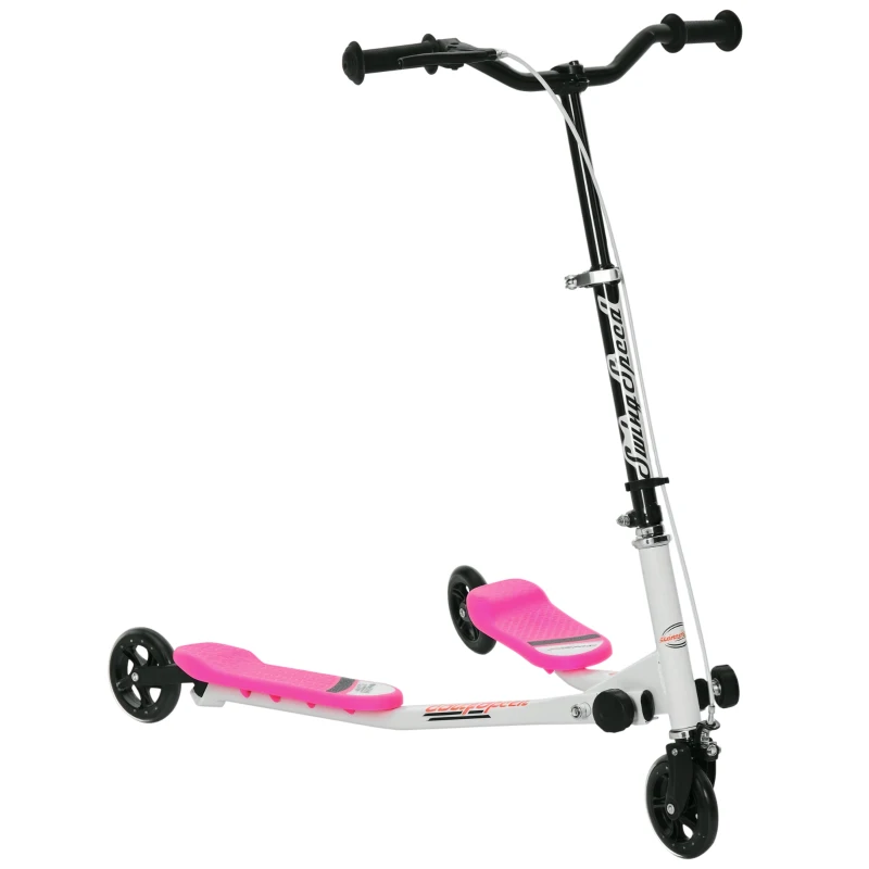 HOMCOM Y Fliker Scooter, Outdoor Swing Wiggle Scooter, 3 Wheel Scooter for 6-8 Years Old, Pink