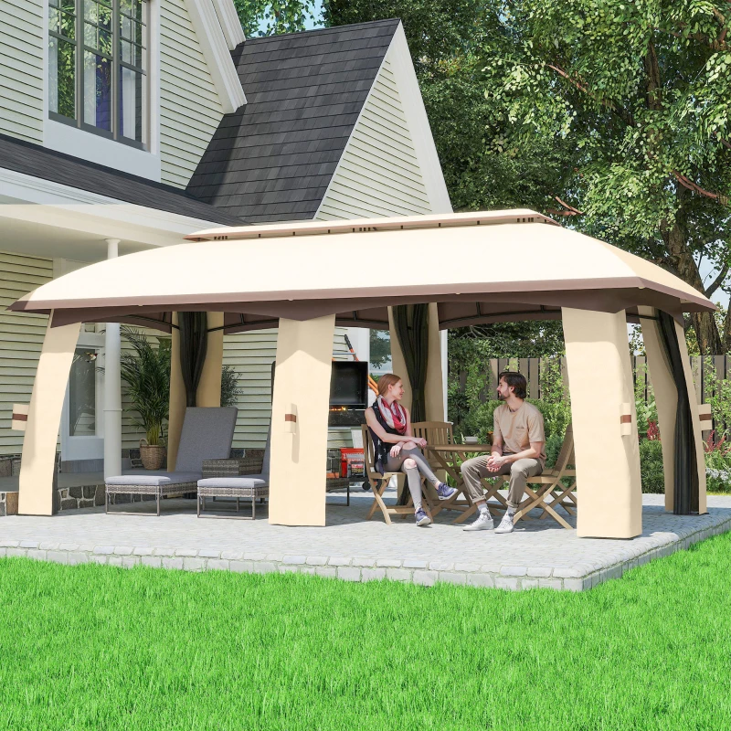 Outsunny 10' x 20' Patio Gazebo, Outdoor Gazebo Canopy Shelter with Netting, Vented Roof for Garden Beige