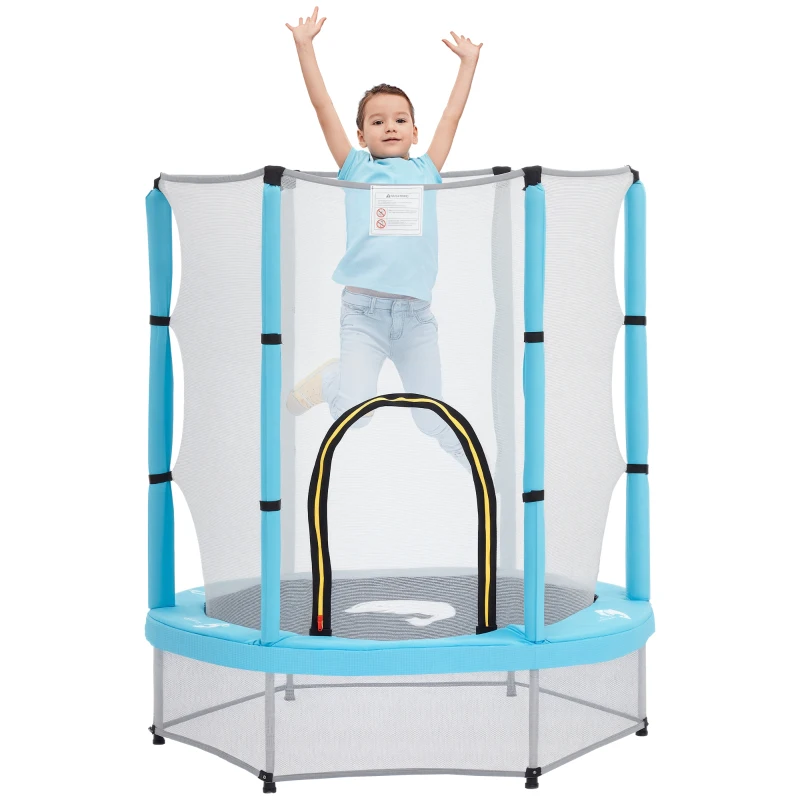 Qaba 4.6FT Toddler Trampoline w/ Safety Net, Recreational Trampoline for Indoor Outdoor, Dolphin Pattern, Light Blue