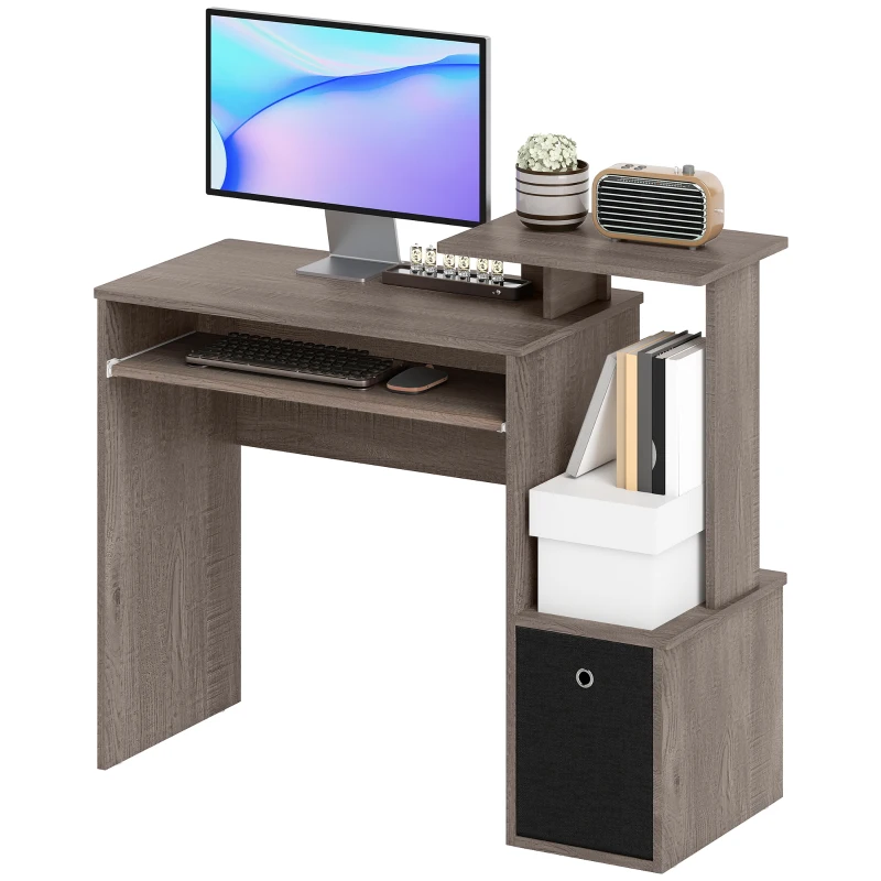HOMCOM Computer Desk with Sliding Keyboard Tray Storage Drawer Shelf Home Office Workstation Grey