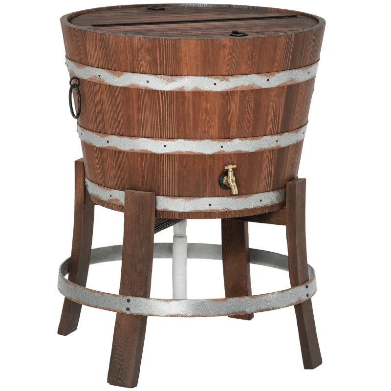 Outsunny 13 Gallons Retro Style Wooden Cooler Wood Ice Bucket with Separable Support Frame, Foldable Flip Cover and Faucet