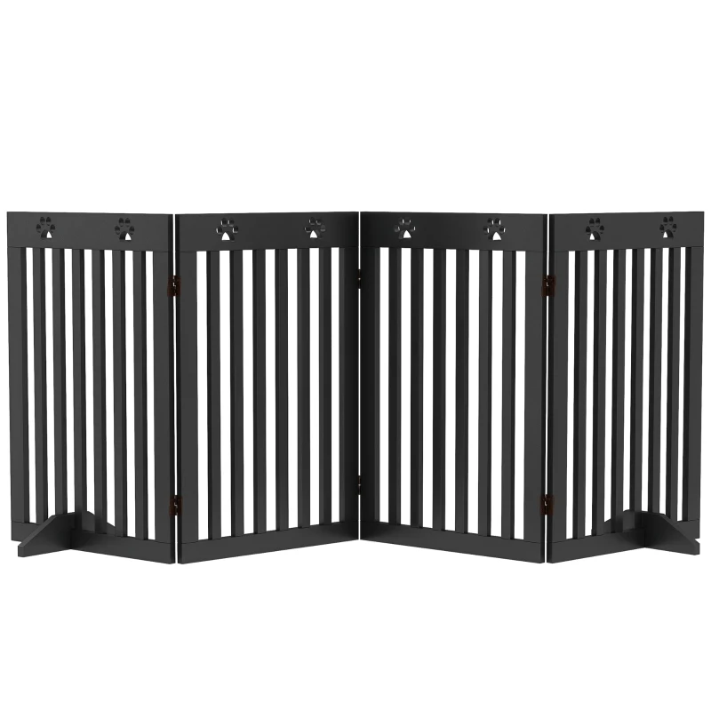 PawHut 80" Extra Wide Freestanding Pet Gate with Support Feet, Black