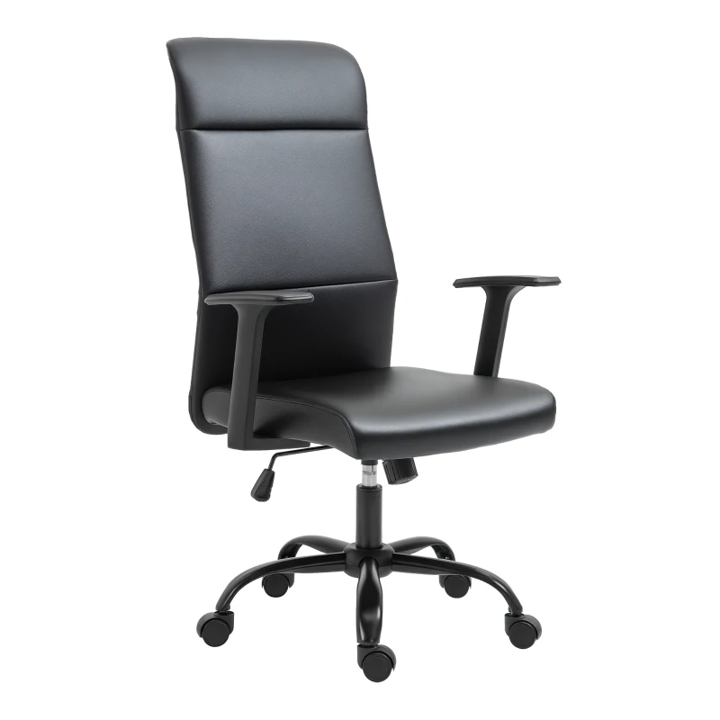 Vinsetto Office Chair High Back Height Adjustable Rolling Swivel Chair with Rocking Function Faux Leather Computer Desk , Black