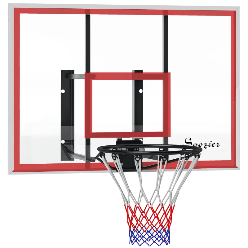 Soozier Wall Mounted Basketball Hoop with 43'' x 30'' Shatter Proof Backboard, for Indoor and Outdoor, White