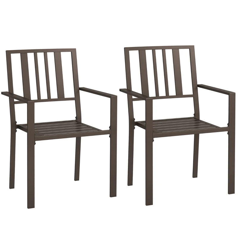 Outsunny Patio Dining Chairs with Metal Slatted Design, Dark Brown