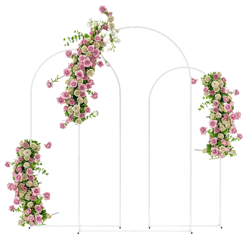 Outsunny Metal Arch Backdrop Stand Set of 3, 7/6.5/6 ft Wedding Arch Frame, Balloon Backdrop Arch Stand Set for Birthday Party, Bridal Shower, Graduation, Ceremony, Banquet Decorations, White